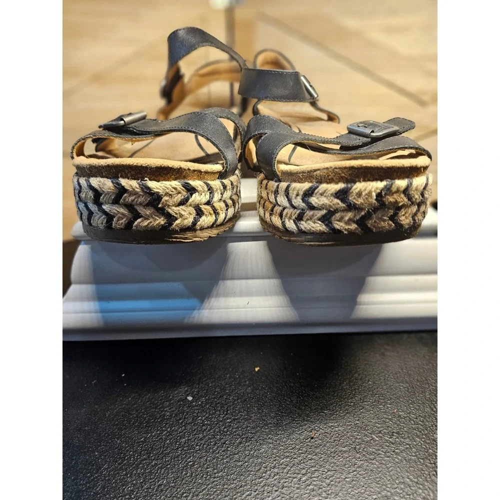 Aetrex Platform Espadrille Sandals‎ Women 10 Black Paula CP150W Chunky #684